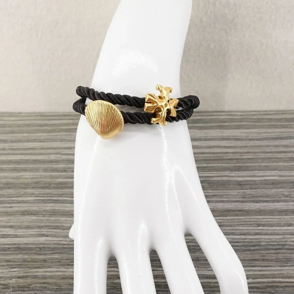 Tory Burch Shell Logo Rope Bracelet Black OS